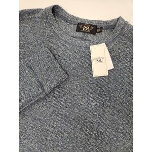 NWT RRL Ralph Lauren Long Sleeve Waffle-Knit Crew T-Shirt Blue Heather Men's XL